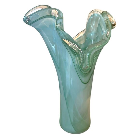 Murano Glass Vase – Clear & Turquoise Hand-Blown Art Glass – Crafted in Italy - Picture 3 of 15